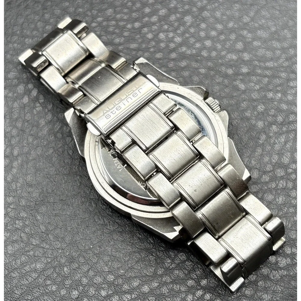 August Steiner Men's Stainless Steel Chronograph Watch Works - NEW BATTERY
